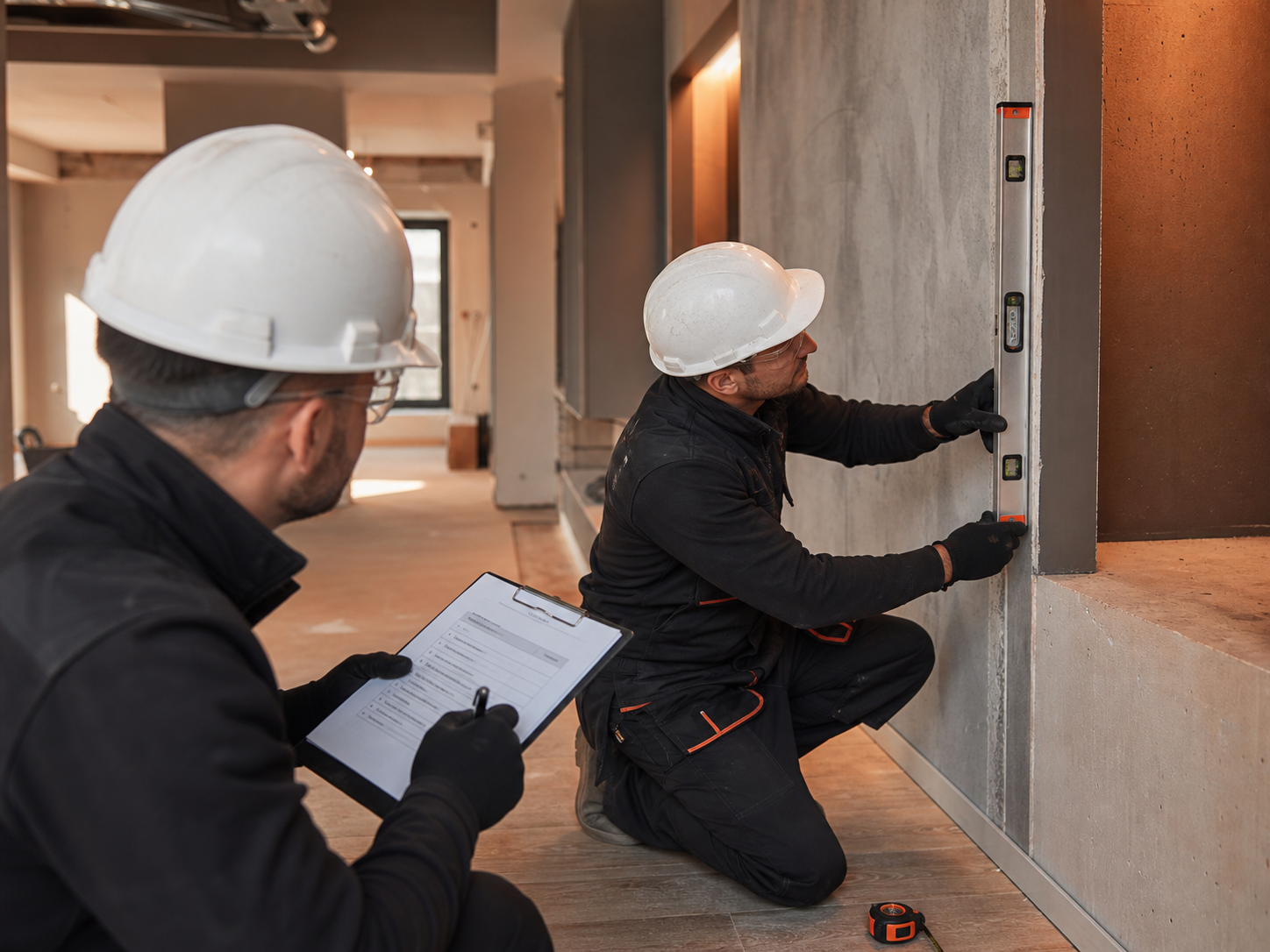Controllo qualità e sicurezza in cantiere con strumenti tecnici e dispositivi di protezione